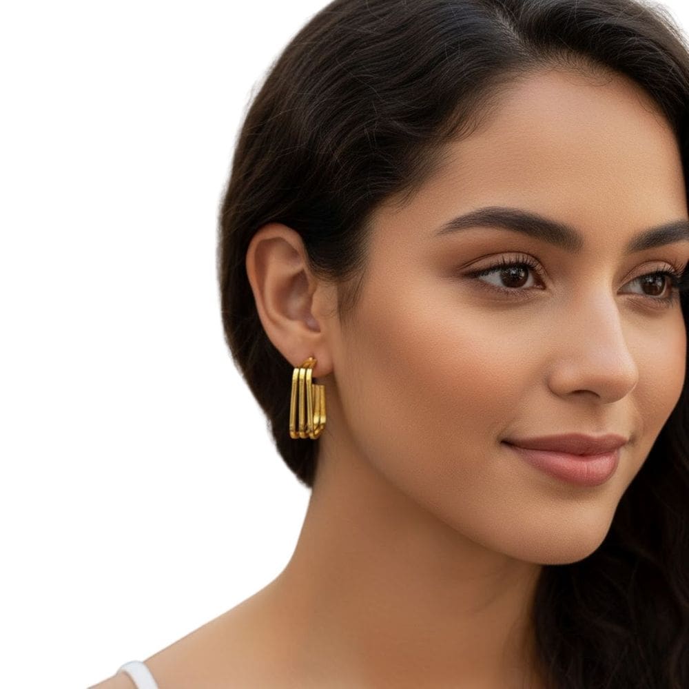 Brinco Argola Quadrada Dourada Banhado a Ouro 18K Festa Luxo