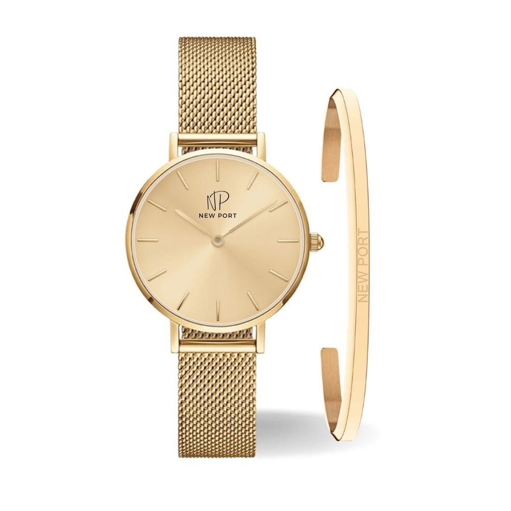 Relógio Feminino Dourado Elegante Delicado Com Bracelete