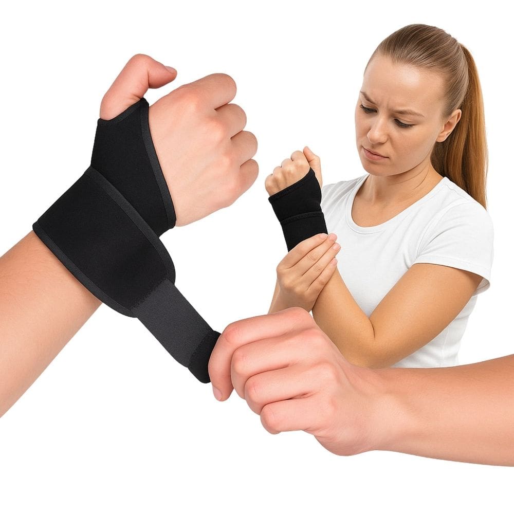 Kit 2 Munhequeiras Ajustáveis Ergonômicas em Neoprene Cor Preta