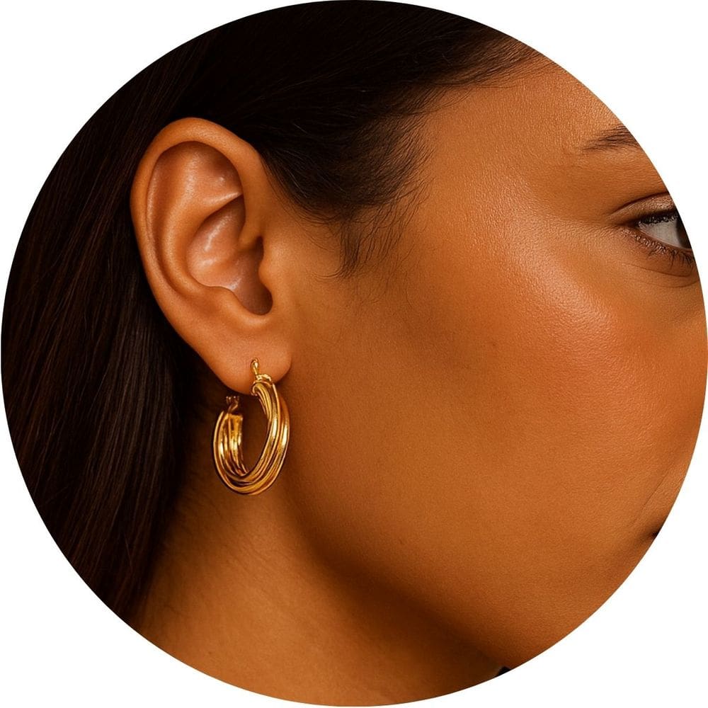 Brinco Argola Dourada Tripla Banhado a Ouro 18K Festa Luxo