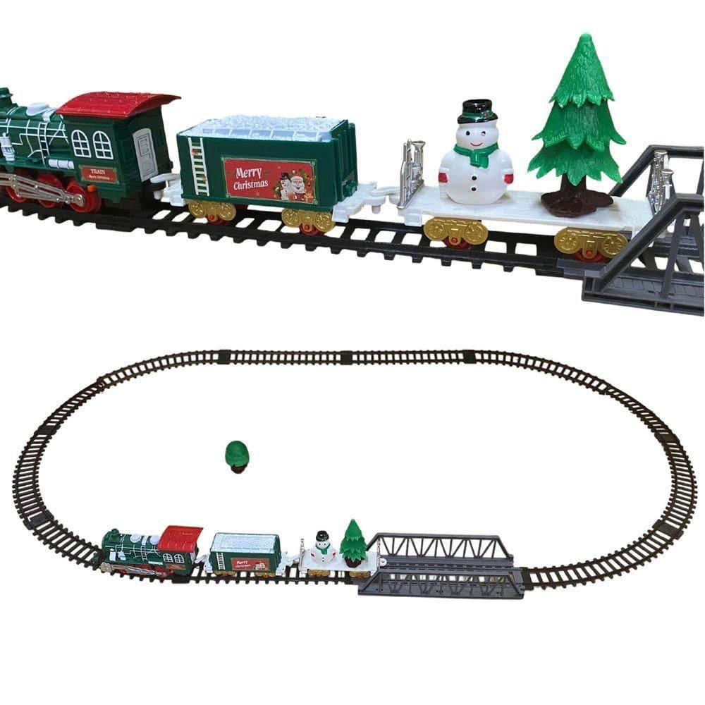 Trenzinho Natal Girarotio Arvore Natalino Led Som Decoraçao Vitrine Loja Shopping Cenario Vila Estaçao Trem Enfeite