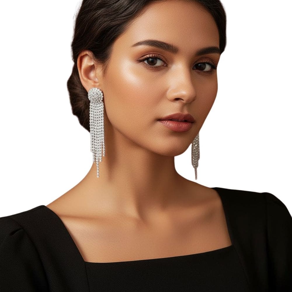 Brinco de Pressão Longo Strass Festa Luxo Elegância Eventos