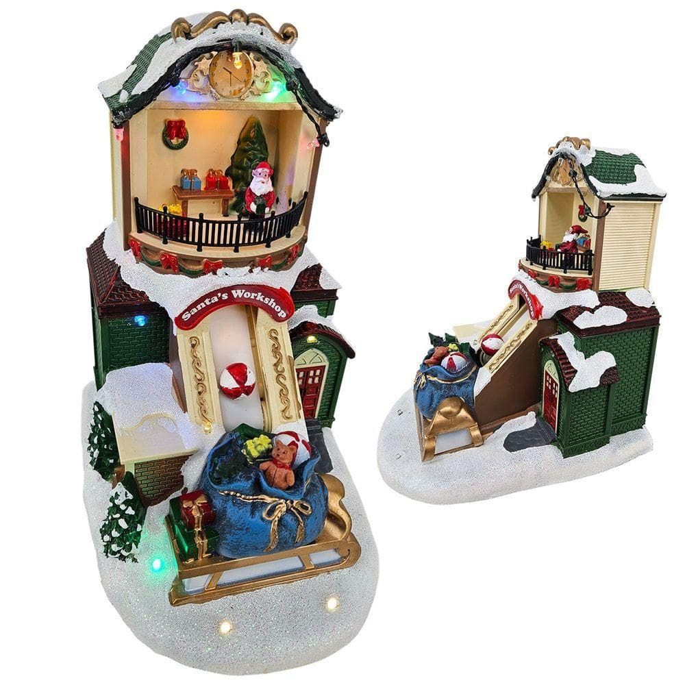 Vila Natalina Cenario Musical Natal Papai Noel Arvore Fabrica De Brinquedo Movimento Saco De Presente Decoraçao Led Som