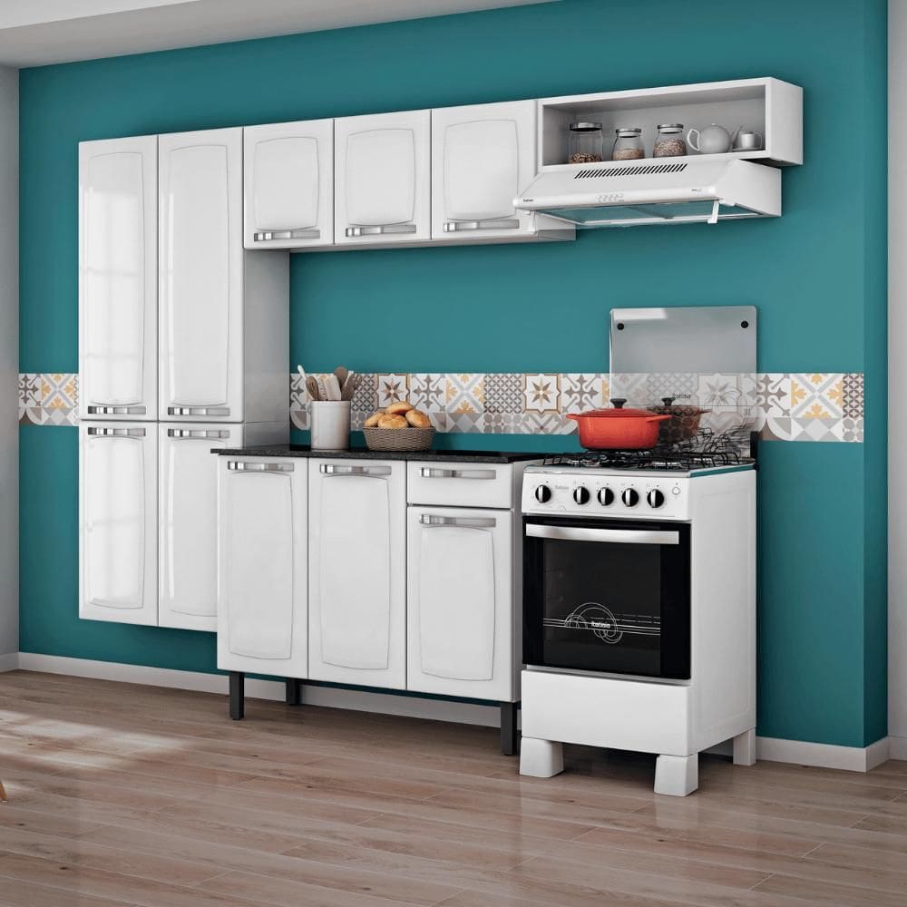 Cozinha Completa Itatiaia Rose 245cm em Aço Branca