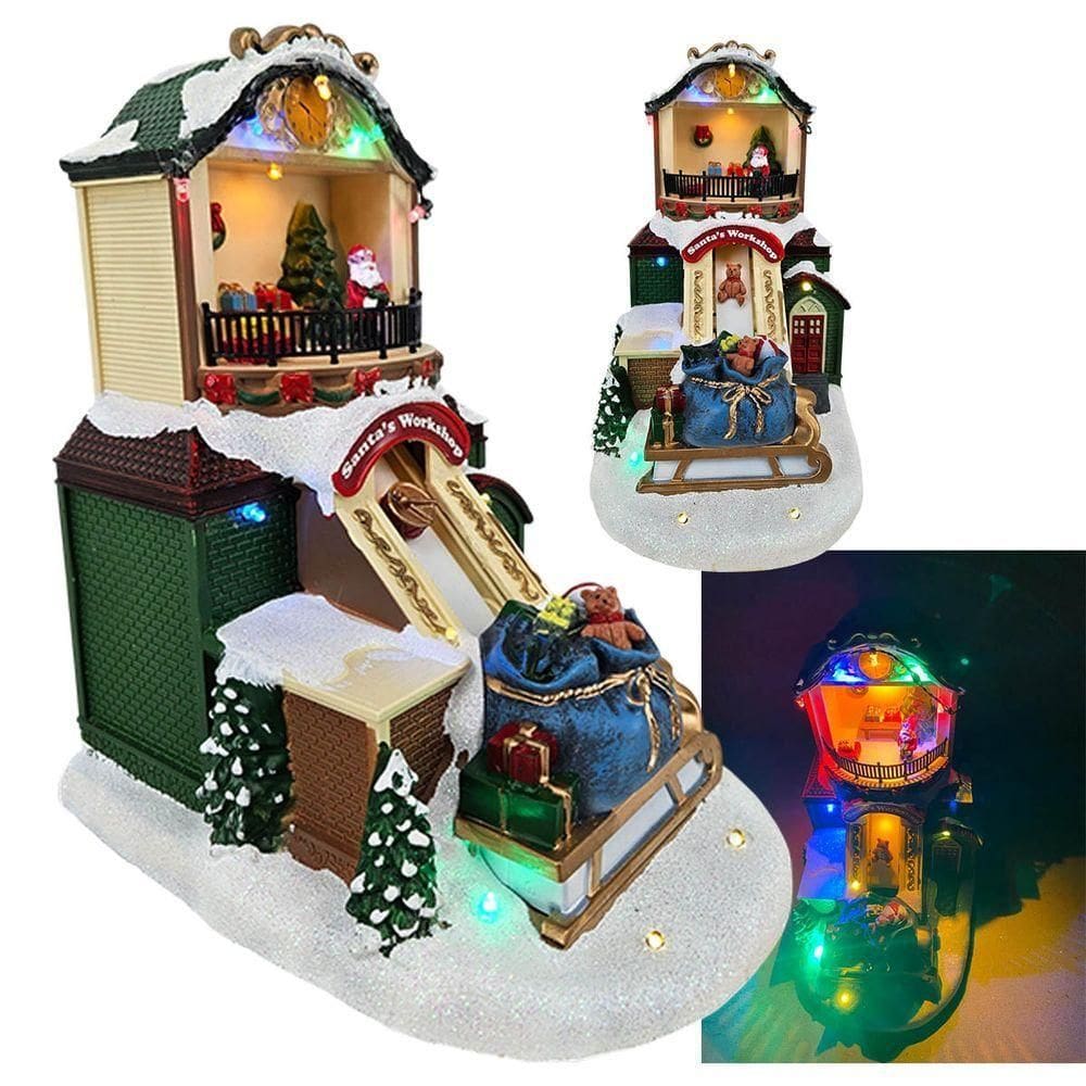 Cenario Vila Natalina Natal Papai Noel Arvore Fabrica De Brinquedos Movimento Luz Led Saco De Presente Decoraçao Loja