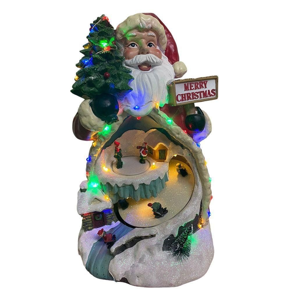 Enfeite Natalino Papai Noel Arvore Natal Ski Giratorio Led Musica Som Decoraçao Loja Vitrine Casa Festa Fim Ano Evento