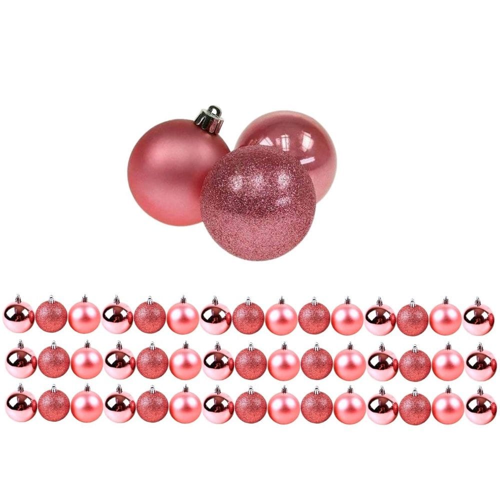 Kit 45 Bolas de Natal Rosê 3cm Texturas Mistas Fosca, Glitter e Brilho Espelhado Premium