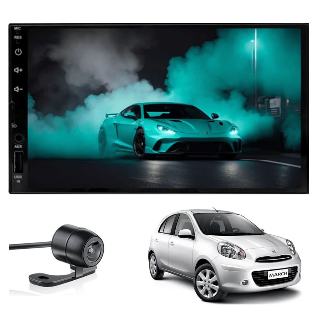 Central Multimídia MP5 Nissan March Tela de 7 Polegadas 2 Din Carplay e Android Auto sem fio + Câmera de ré - ADAK