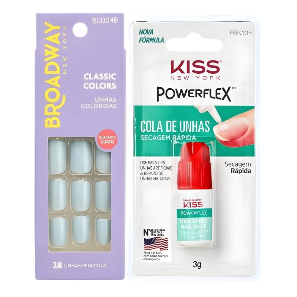 Kit Kiss New York: Unhas Postiças Quadrado Curto Lipstick e Cola De Unhas 3g