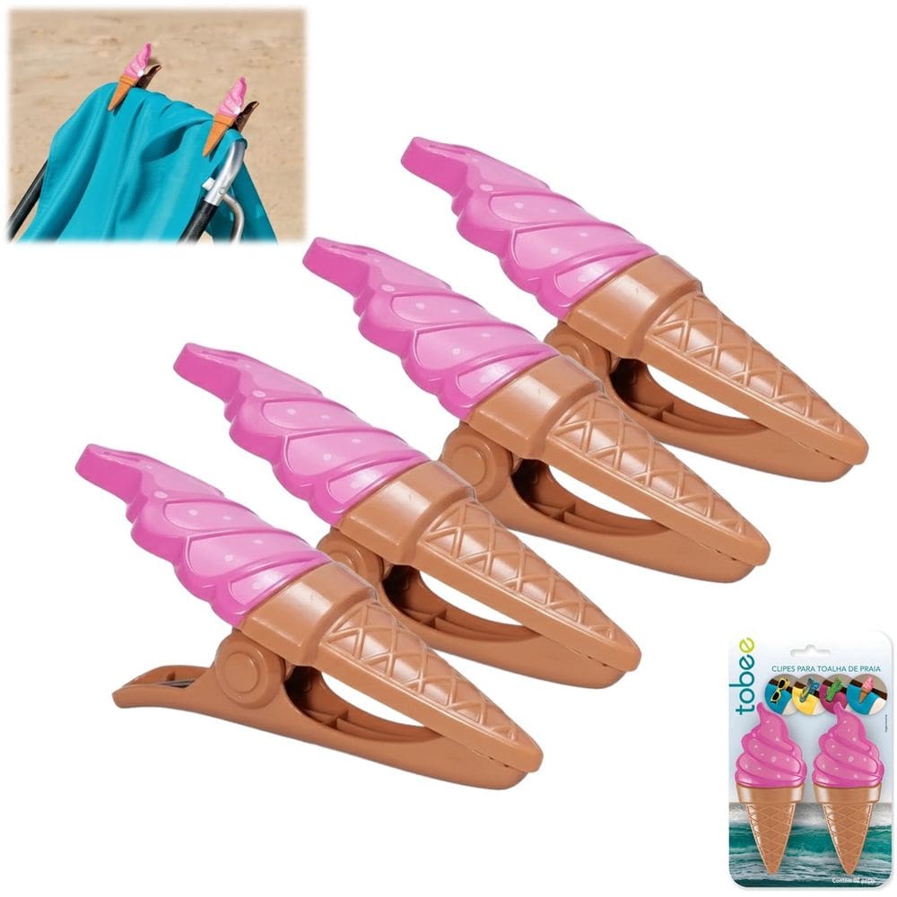 Kit 4 Prendedores de Toalha Modelo Sorvete Para Cadeira de Praia - 3101 Tobee