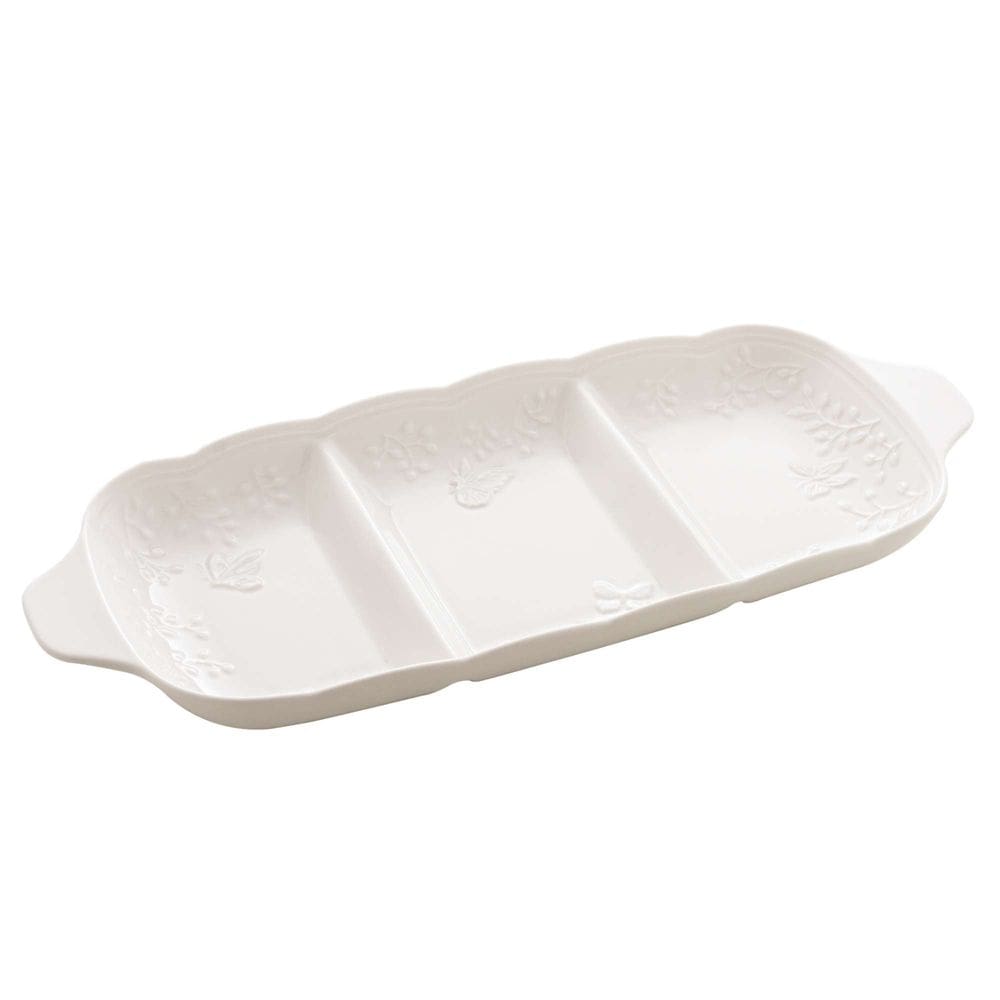 Petisqueira Butterfly Flower com 3 Divisórias de Porcelana New Bone 34cm - Lyor