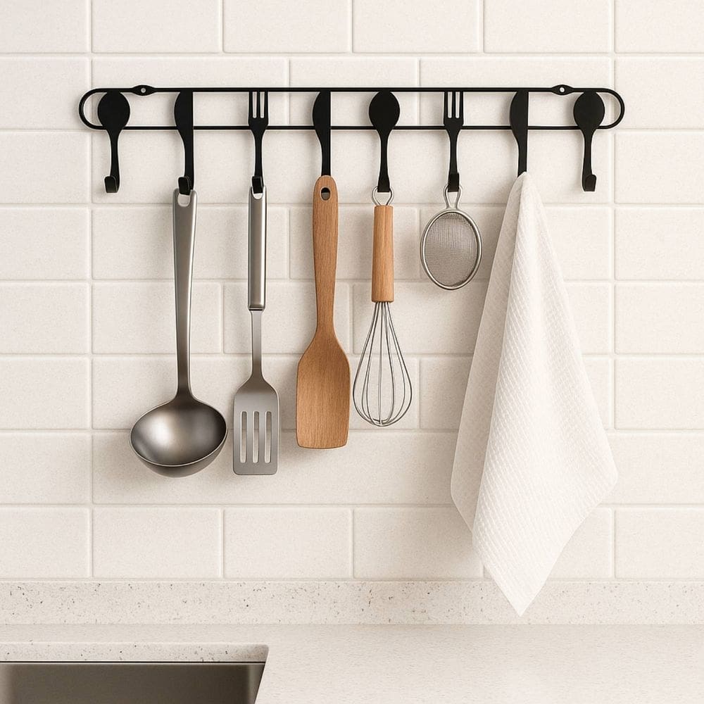 Kit 2 Suportes Aramado Gourmet 47cm Preto Fosco com 8 Ganchos Cada