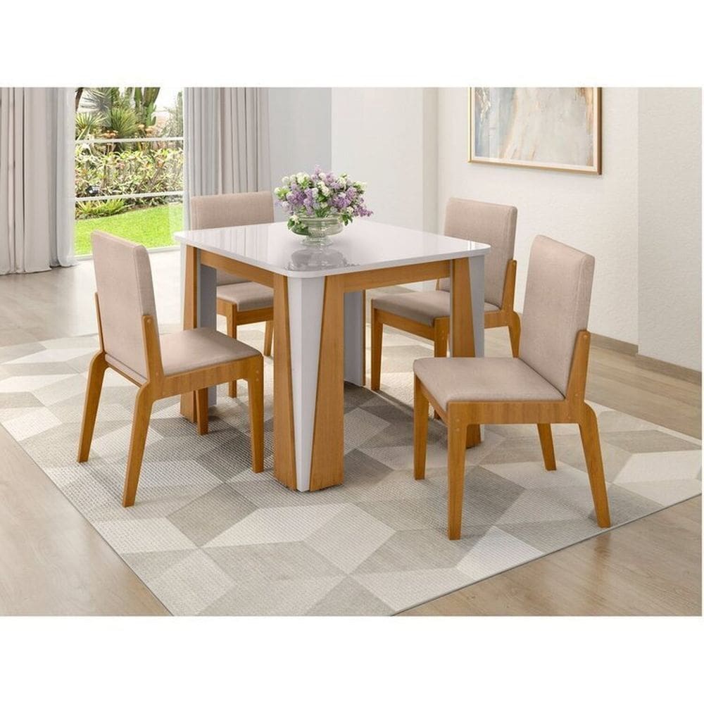 Conjunto de Mesa com 4 Cadeiras Opera Naturalle/Off White