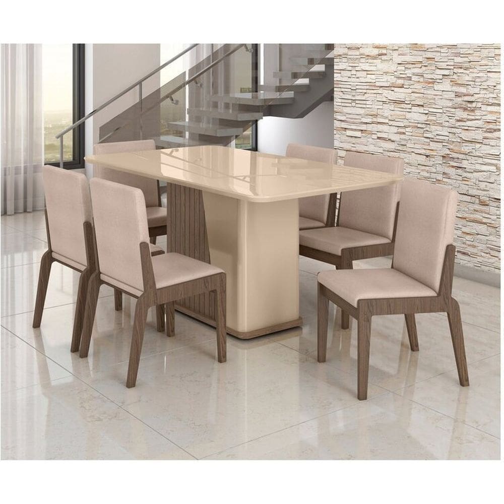 Conjunto Mesa com 6 Cadeiras Harmonia Carvalho/Cinza