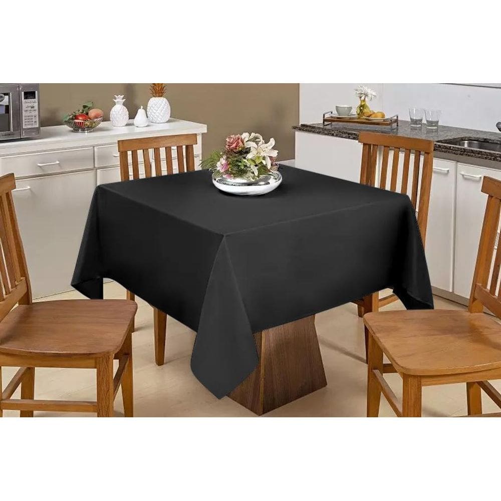 Toalha De Mesa Quadrada 1,50X1,50 Vison Preto 4 Lugares