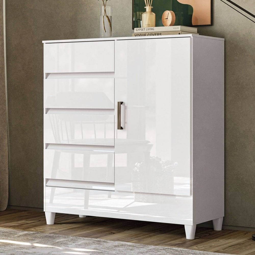 Cômoda Lux 1 Porta 4 Gavetas Branco - Pnr Móveis