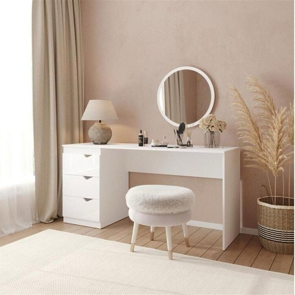 Penteadeira com Espelho Redondo Porto Branco