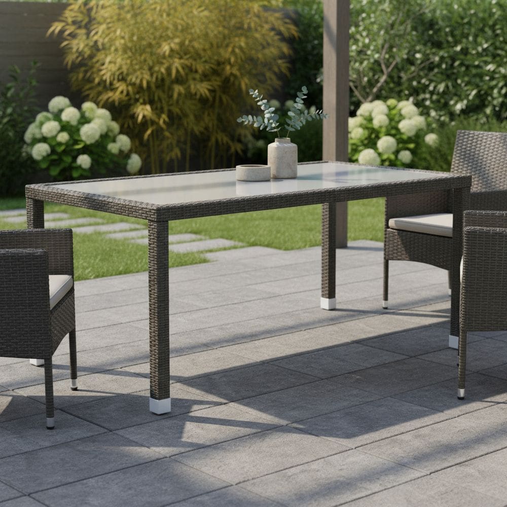 Mesa Para Area Externa Com Rattan E Vidro 90x160 Cm