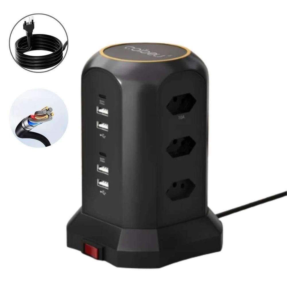 Torre De Energia Inteligente Com 8 Tomadas E 4 Usb