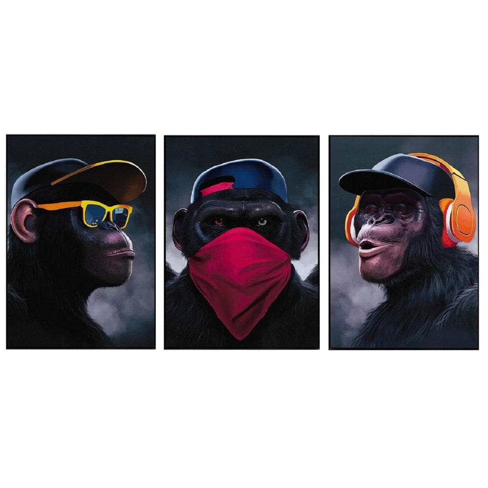 Quadros Decorativos Macacos Com 3 Peças Sem Moldura 003