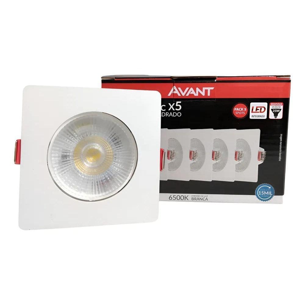 Kit 10 Spot Led 5W Avant Quadrado Branco Frio Direcionavel