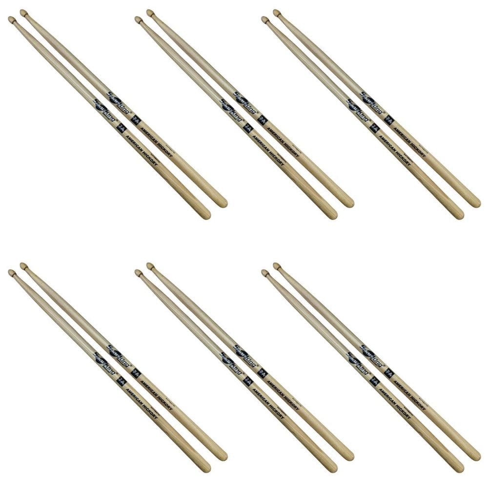 Kit 6 Baqueta 7A Ponta Madeira Natural Hickory Spanking