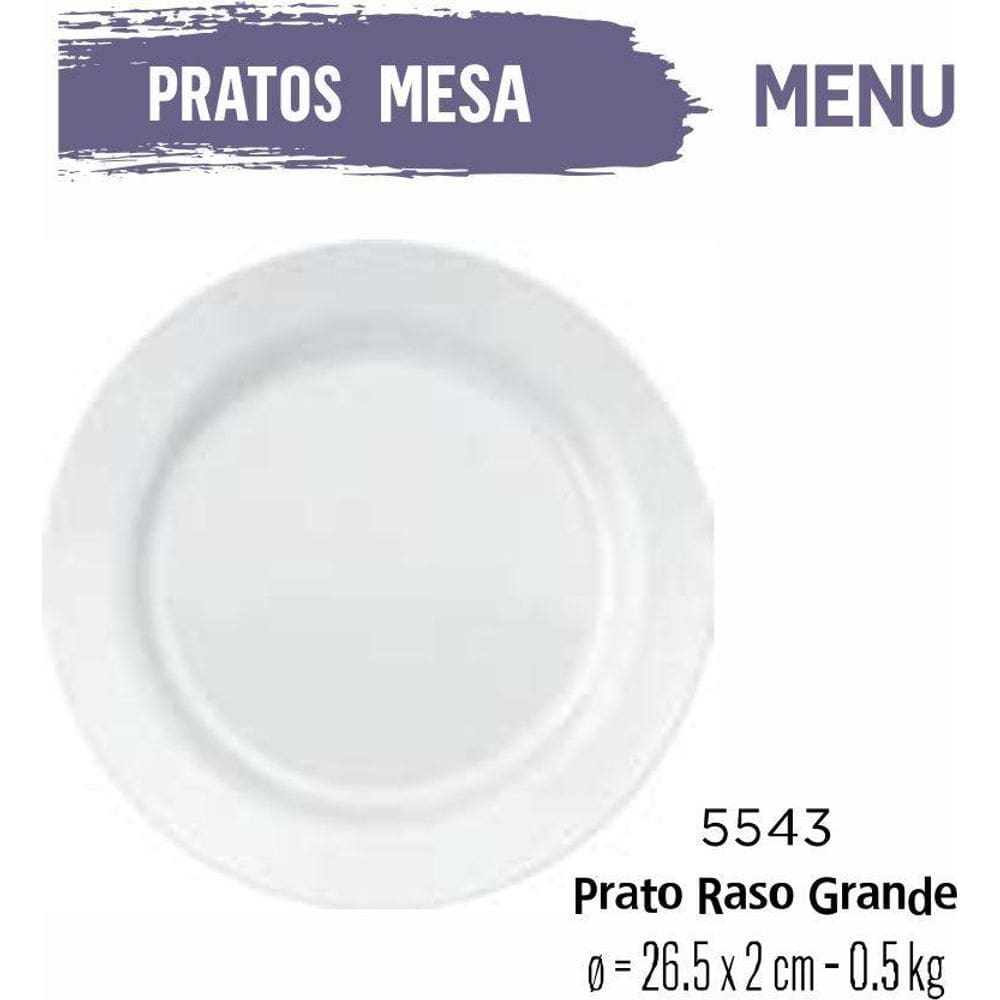 Jogo De Prato Menu 06 Pratos Rasos Grande - 26Cm Branco