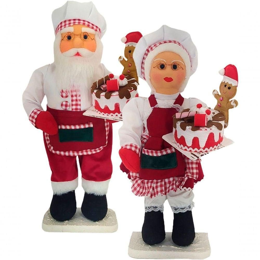 Dupla Bonecos Natalino Mamãe E Papai Noel Confeiteiros 50cm