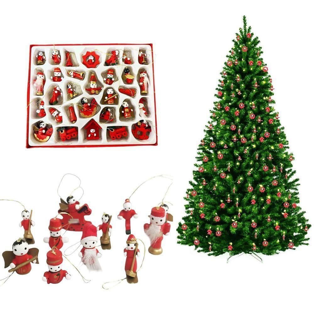 Enfeites Arvore De Natal Madeira Bonecos 30 Peças Decoração Natalino Sala Casa Ornamentação Festas Fim De Ano