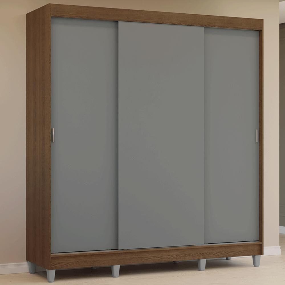 Guarda-roupa Casal Com Pés 3 Portas De Correr Rustic Cinza Reno Madesa