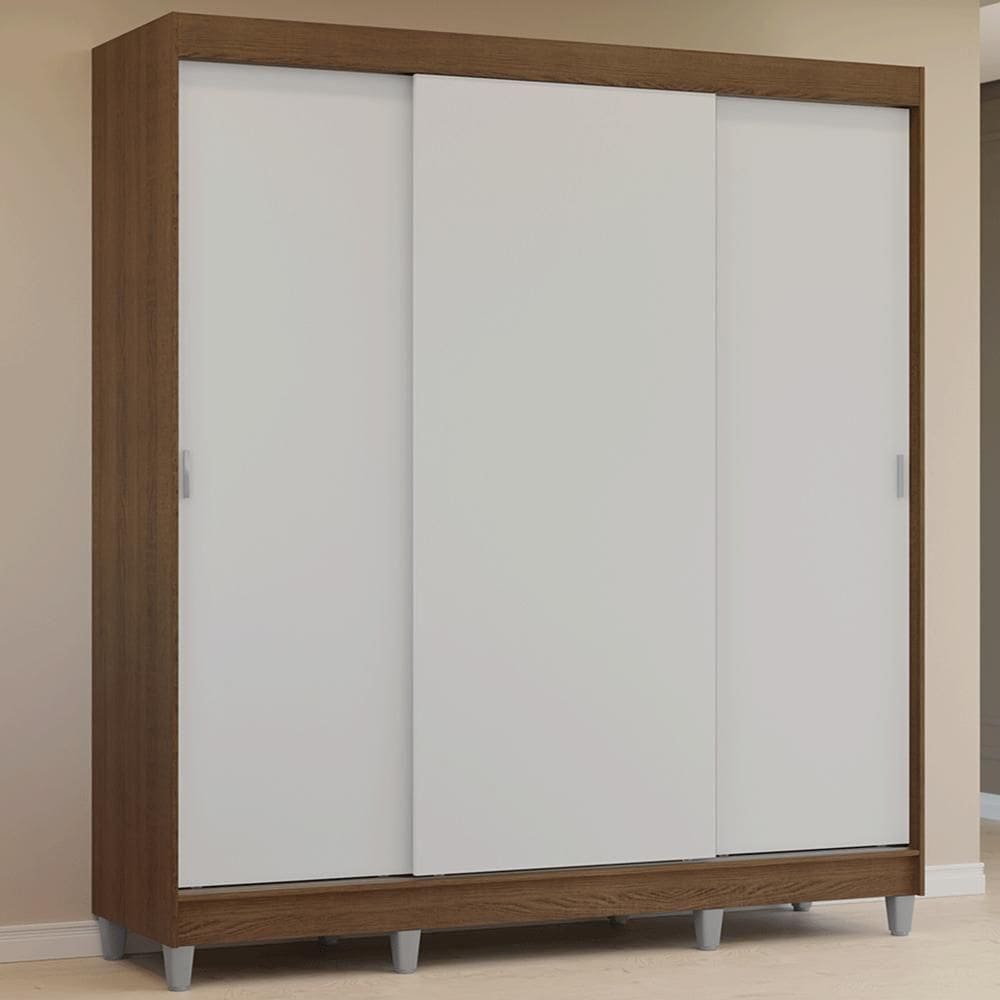 Guarda-roupa Casal Com Pés 3 Portas De Correr Rustic Branco Reno Madesa