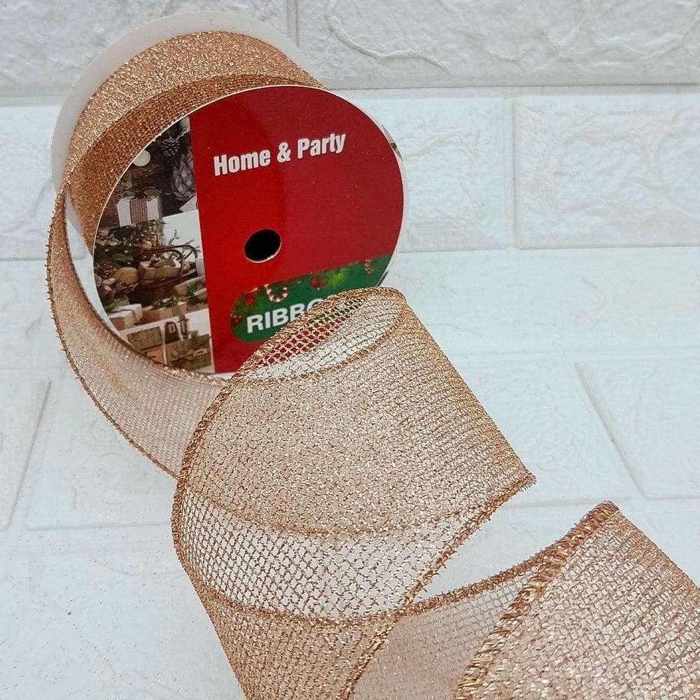 Rolos Fita Aramada Decoração Natal Bronze 6,3cm 9m Kit 10pçs