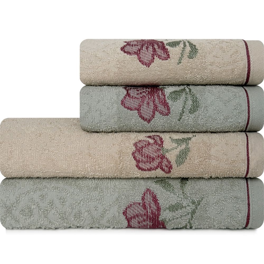 Jogo de Toalhas 4 Peças Banho e Rosto 100% Algodão Karsten Encanto