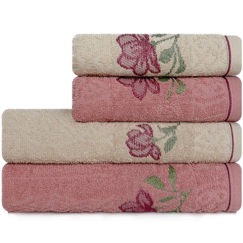 Jogo de Toalhas 4 Peças Banho e Rosto 100% Algodão Karsten Encanto