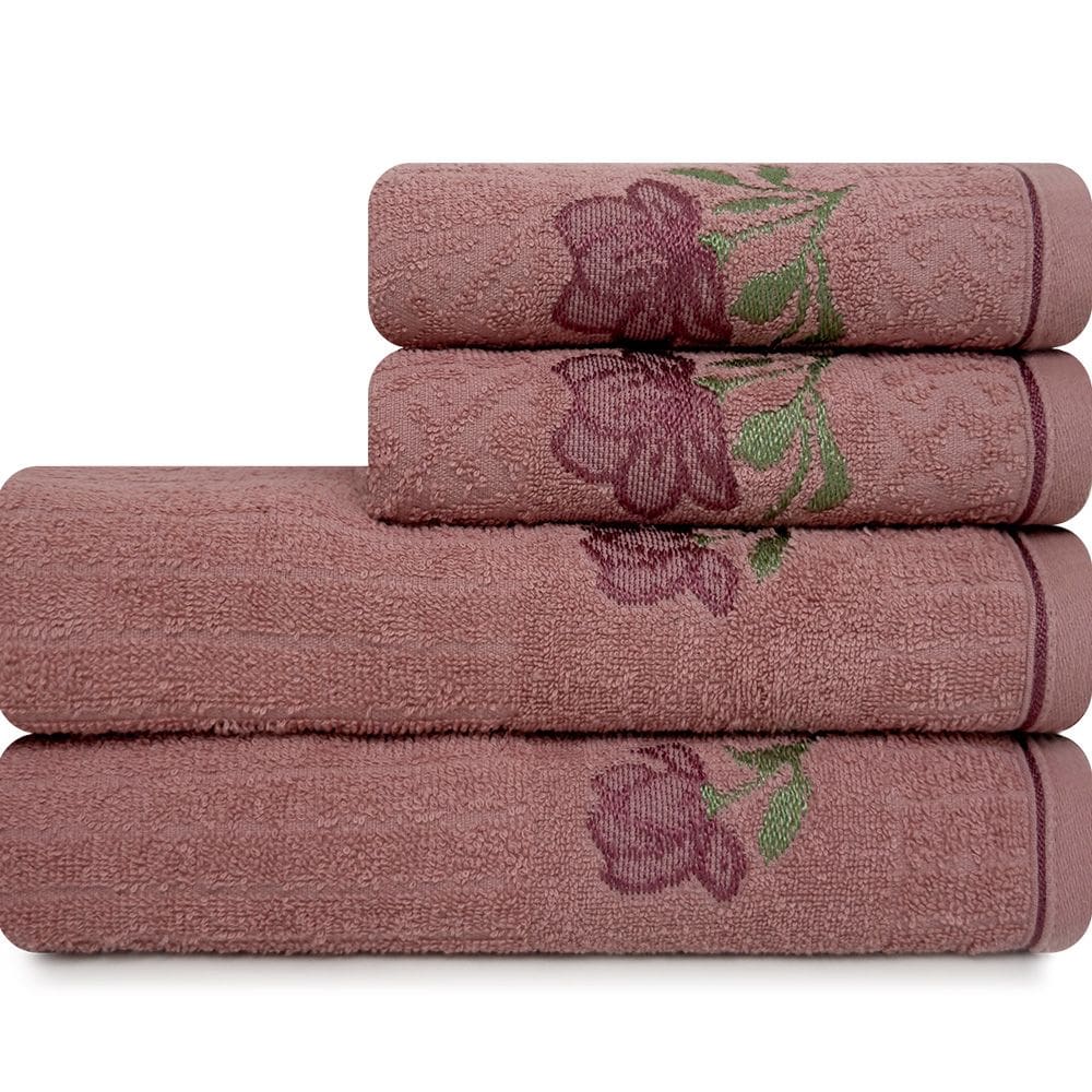 Jogo de Toalhas 4 Peças Banho e Rosto 100% Algodão Karsten Encanto