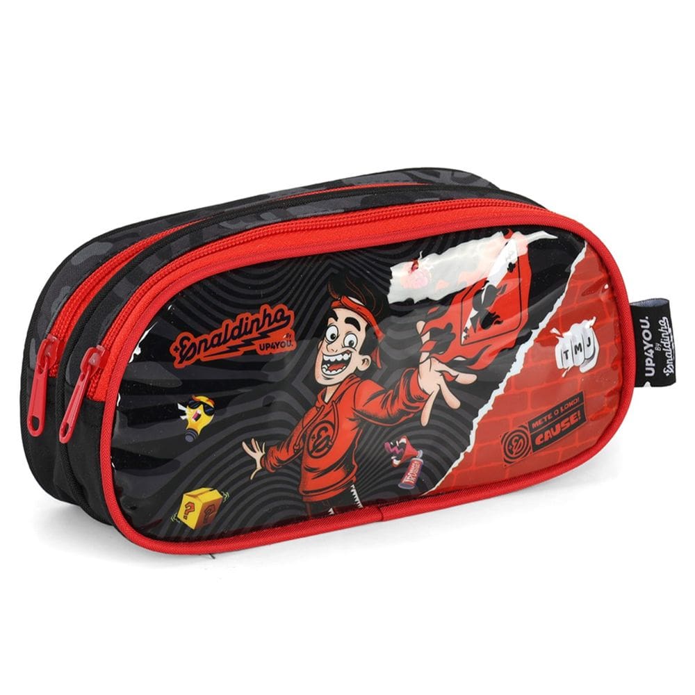 Estojo Escolar Youtuber Enaldinho Duplo Divisórias Preto