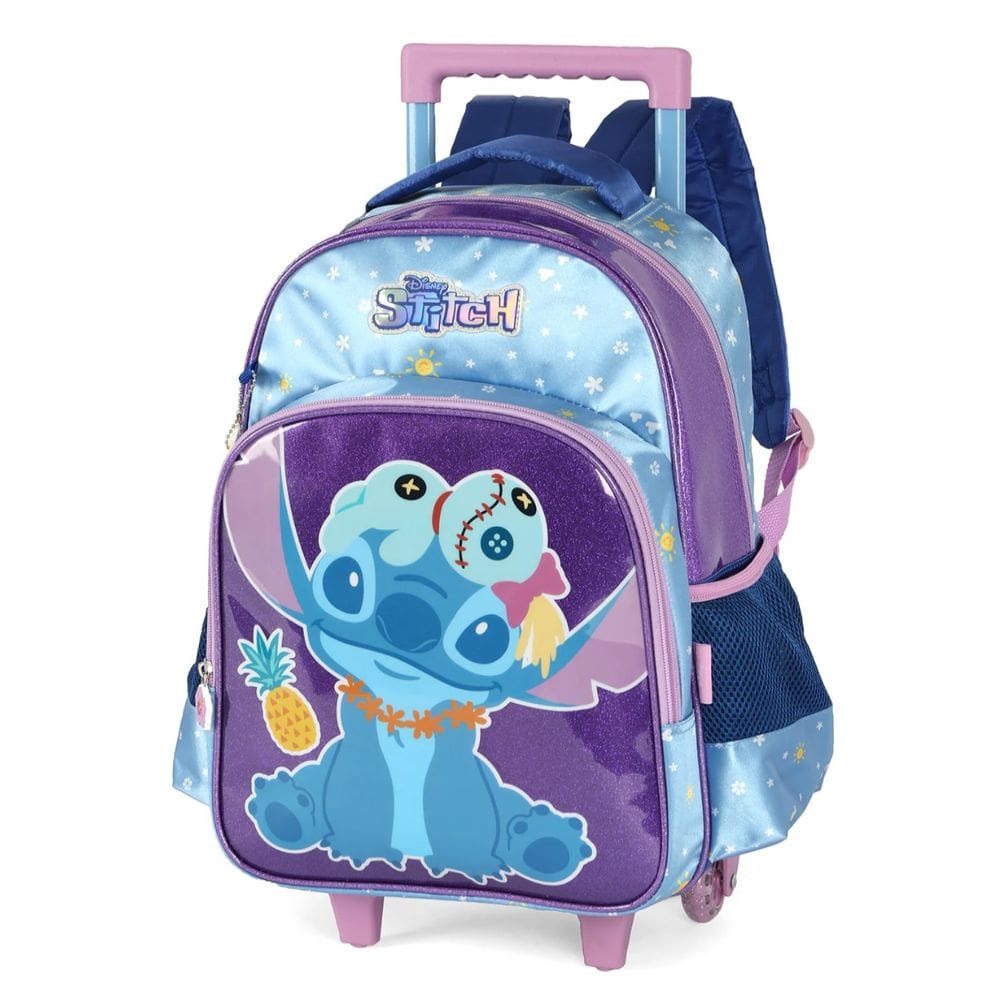 Mochila Escolar P/ Meninas Stitch Com Rodinha Luxcel Violeta