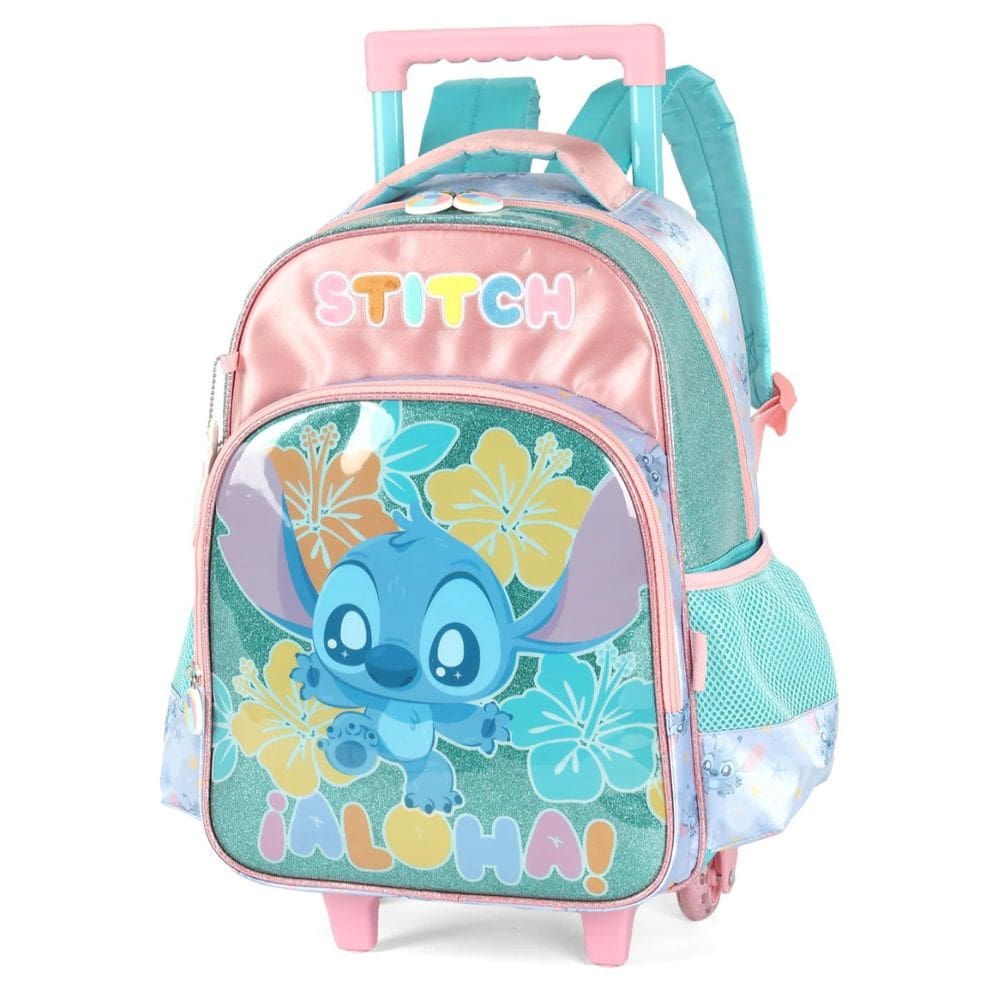 Mochila Escolar P/ Menina Stitch Com Rodinha Luxcel Turquesa