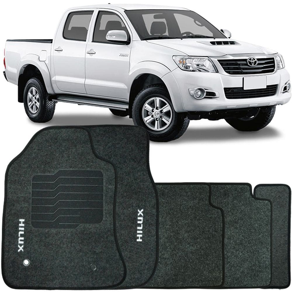 Jogo de Tapete Automotivo Carpete Toyota Hilux 2006 à 2015 Soft Logo Bordado Grafite 5 Peças