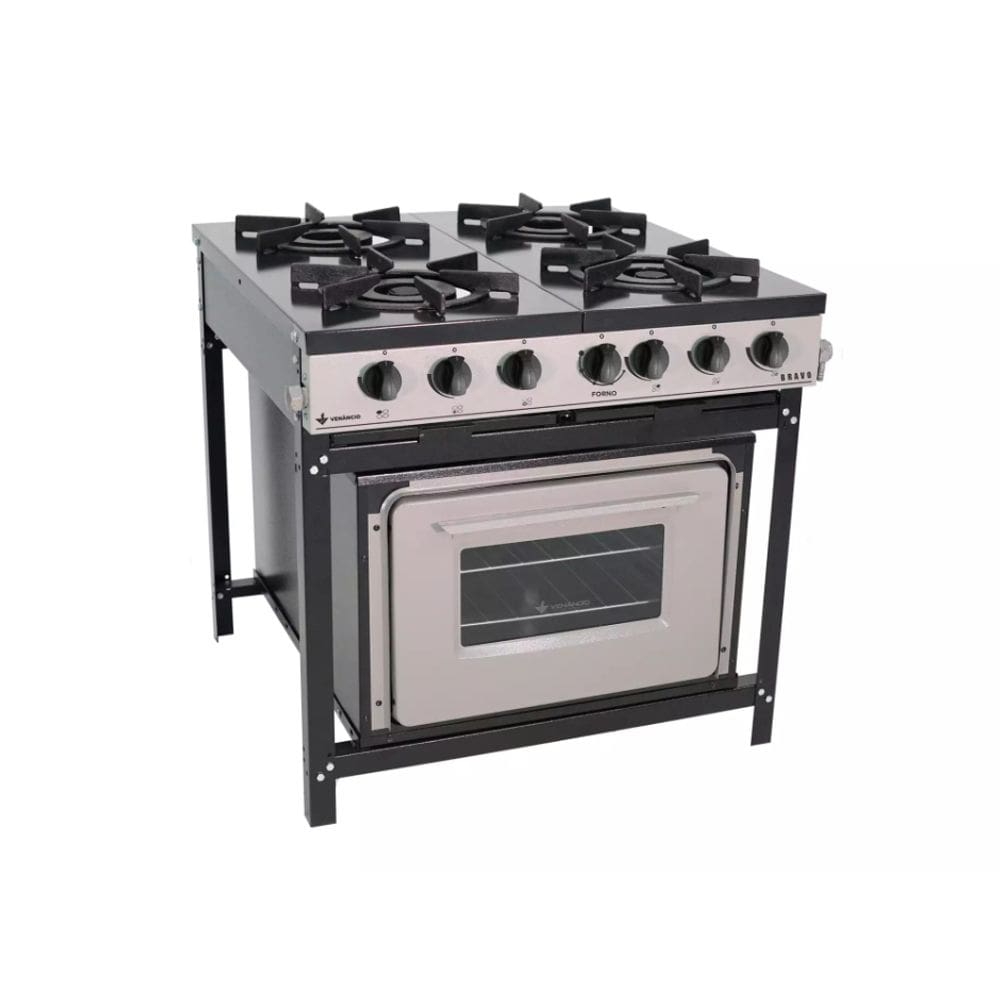 Fogão Bravo Industrial Baixa Pressão 4 Bocas grafite com Forno Venâncio BR4BF