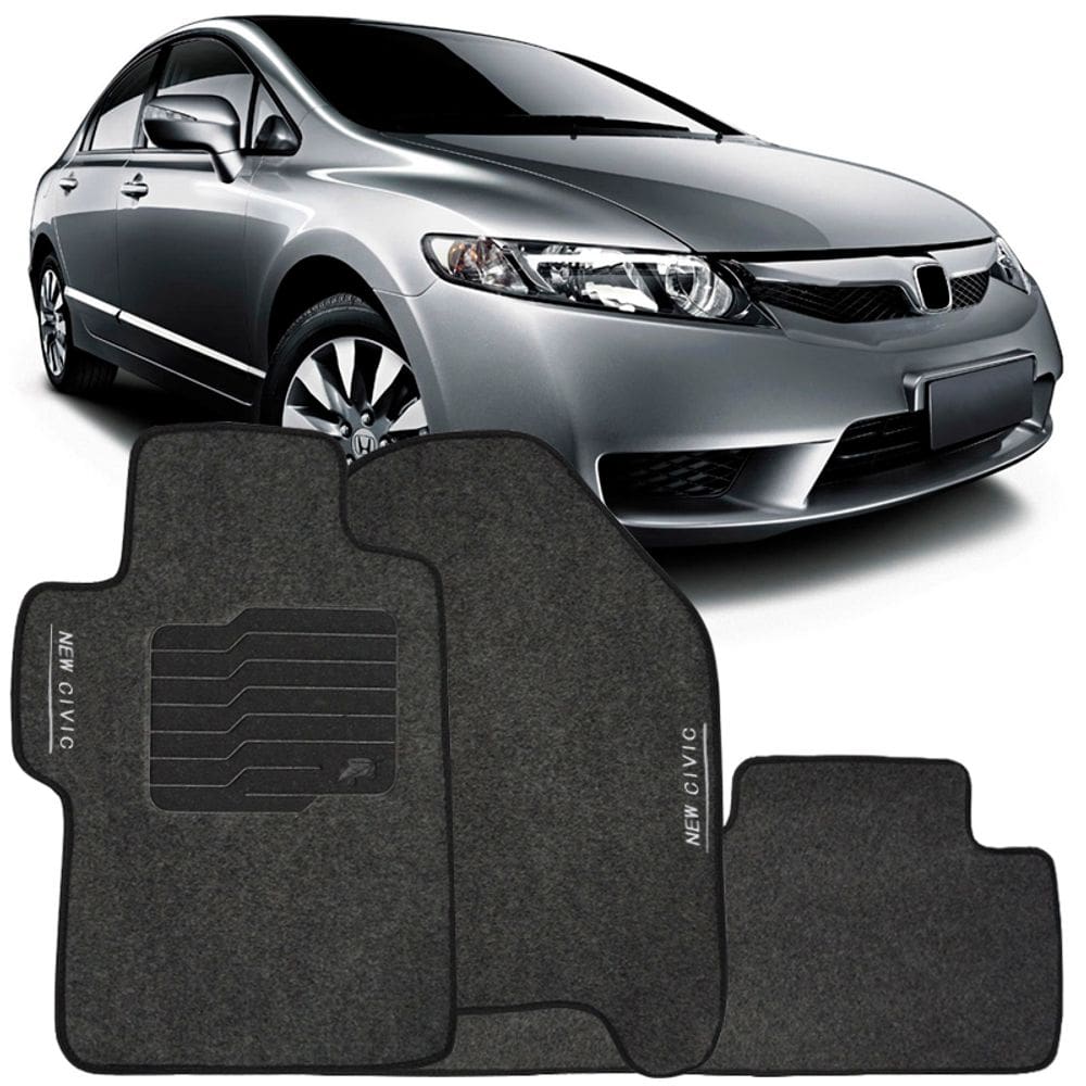 Tapete Carpete New Civic 2007 à 2013 Grafite Logo Bordado Jogo 3 Peças Personalizado Automotivo