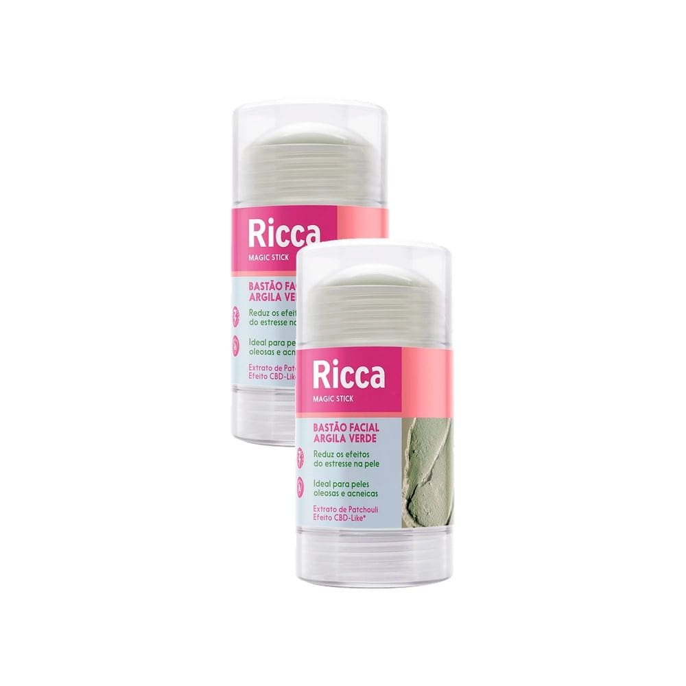 Kit 2 Bastão Facial Ricca Magic Stick Argila Verde
