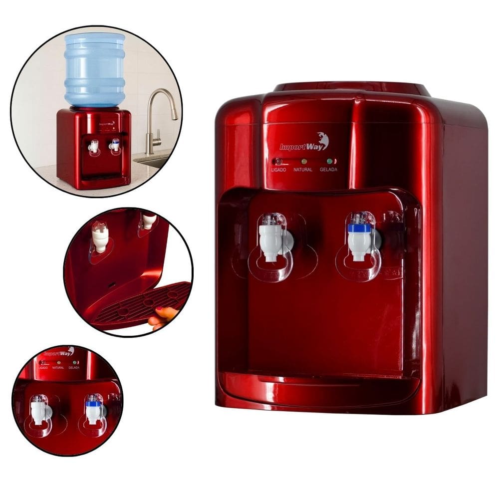 Bebedouro Refrigerado Água Gelada Natural Galão Garrafão Mesa Eletrônico Vermelho 220V Importway
