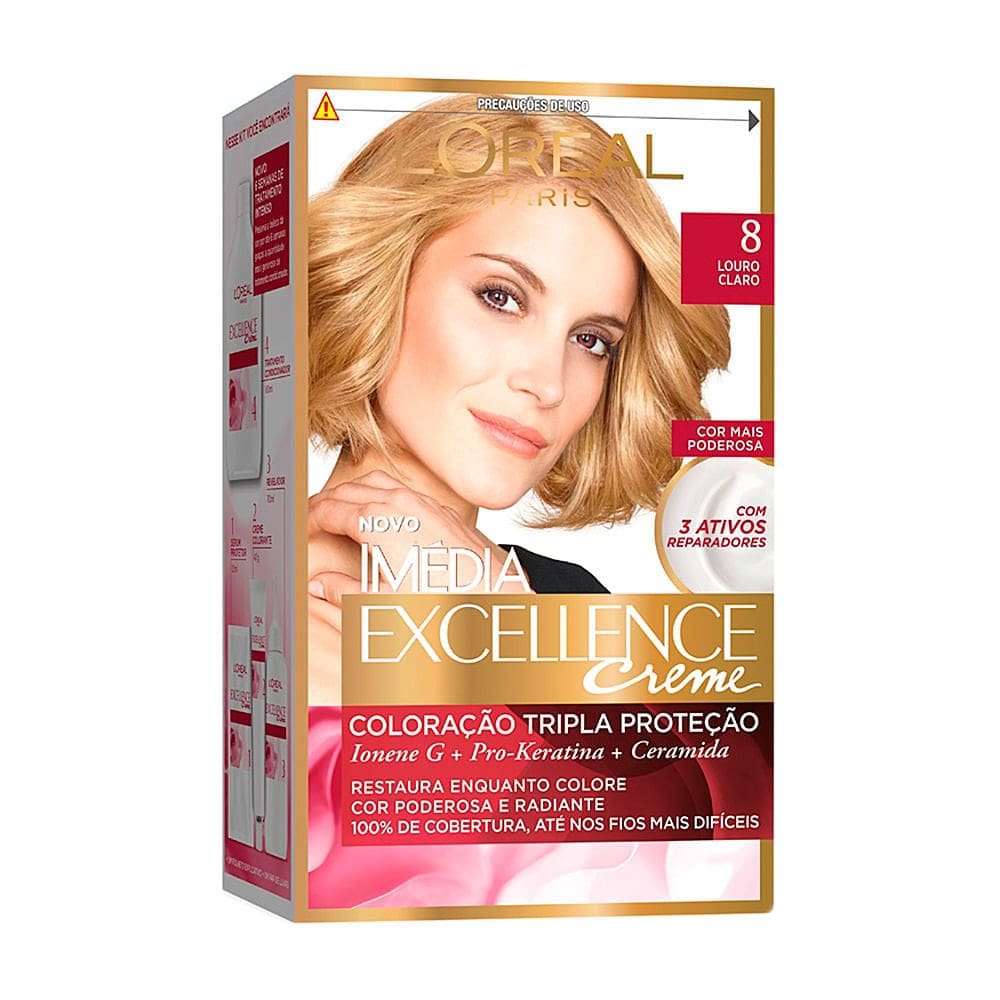 Tintura Creme Imédia Excellence L`oréal Louro Claro 8 Kit