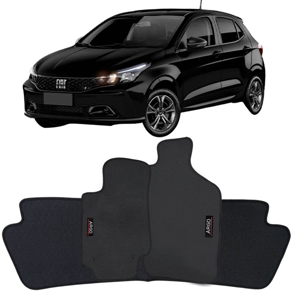 Tapete Borracha Argo 2017 à 2025 Preto Pvc Logo Bordado Jogo 3 Peças Ecotap W6093 Automotivo Wave