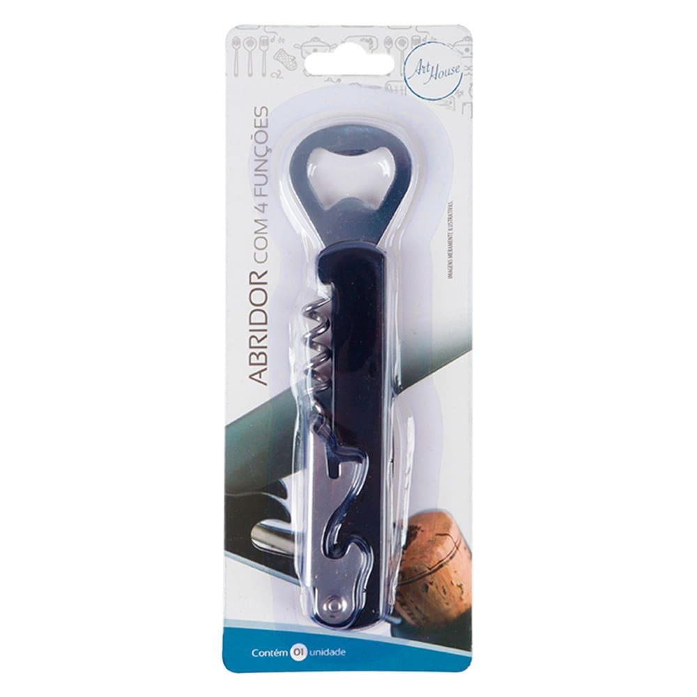 Abridor e Saca Rolha Art House com 4 Funções Cores 1 Unidade
