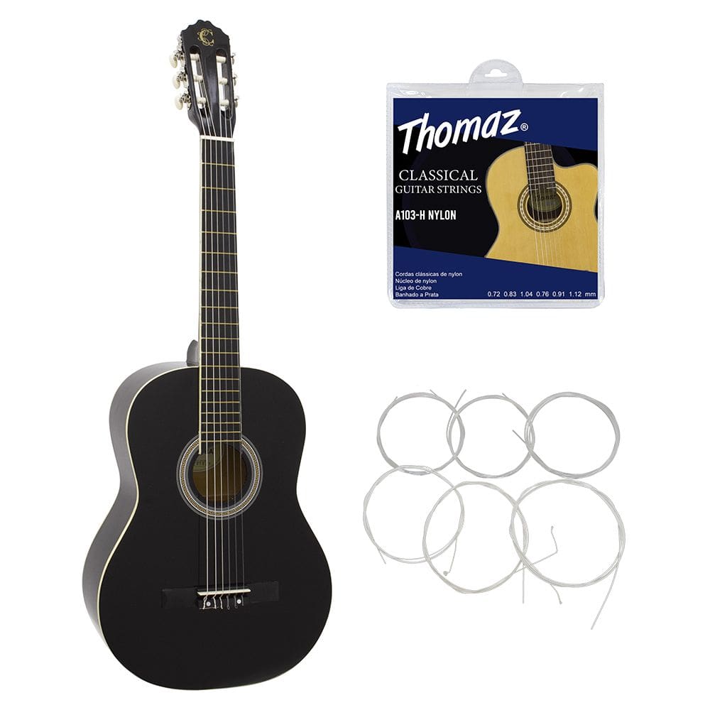 Kit Violão Clássico TCG 200 Preto Cordoba + Encordoamento Nylon 103H