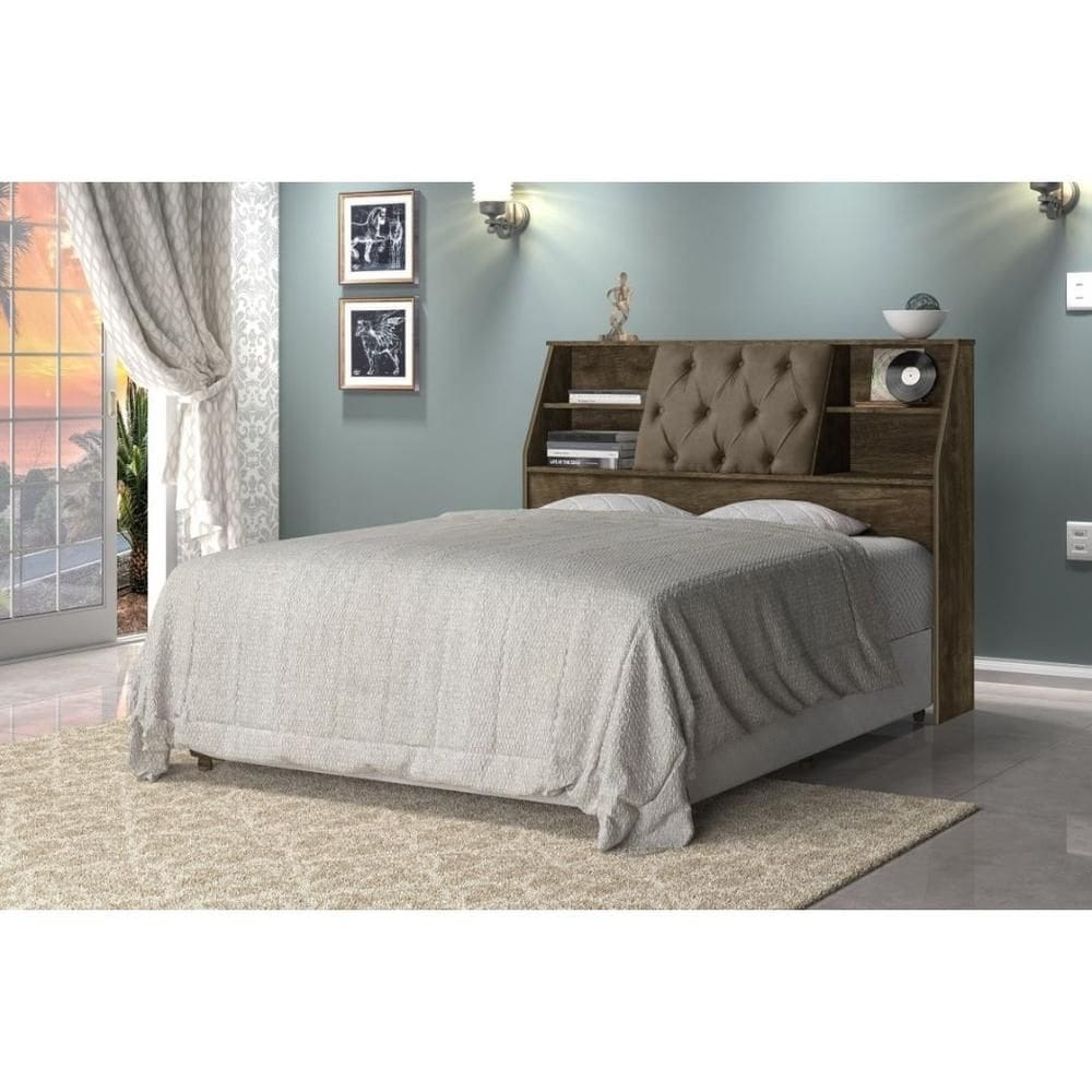 Cabeceira Núbia Queen 1,58cm Castanho c/ Capitonê Nogal - Cambel