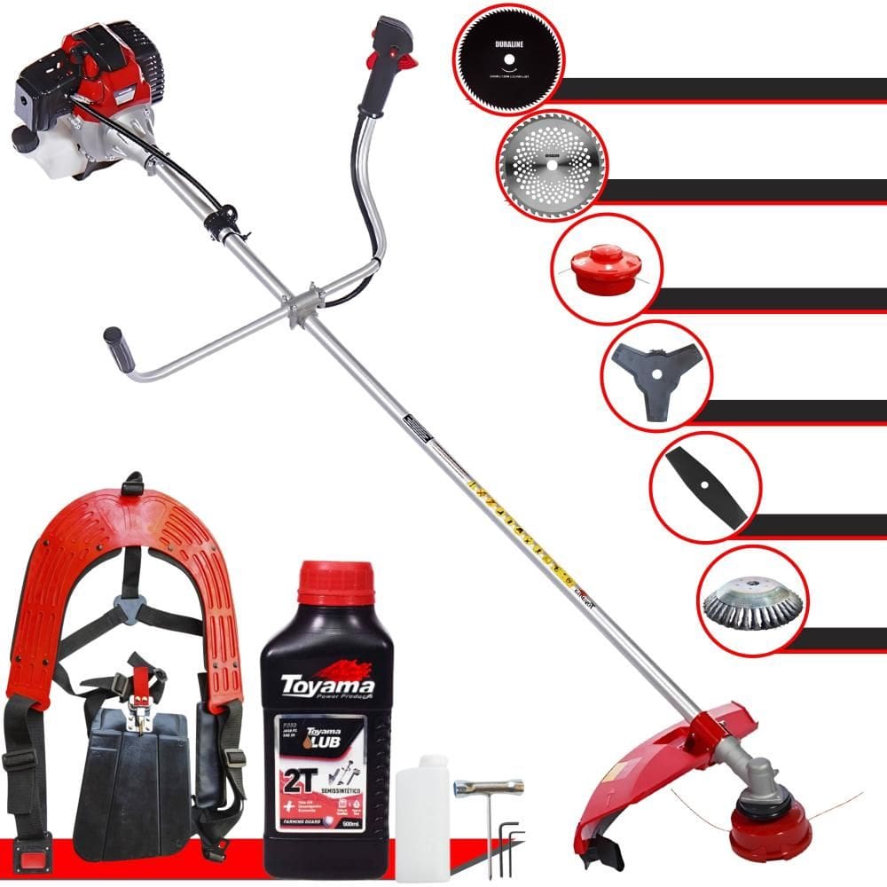 Roçadeira Multifuncional Com Sistema Anti-Vibração Toyama RT43-L À Gasolina 43cc 1,7HP de Potência 10.000rpm Motor 2T Completa 6 Em 1 + ÓLEO TOYAMA