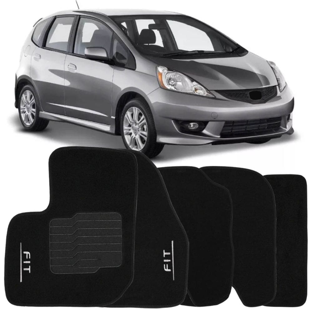 Jogo de Tapete Automotivo Carpete New Fit 2009 à 2014 Soft Logo Bordado Preto 5 Peças